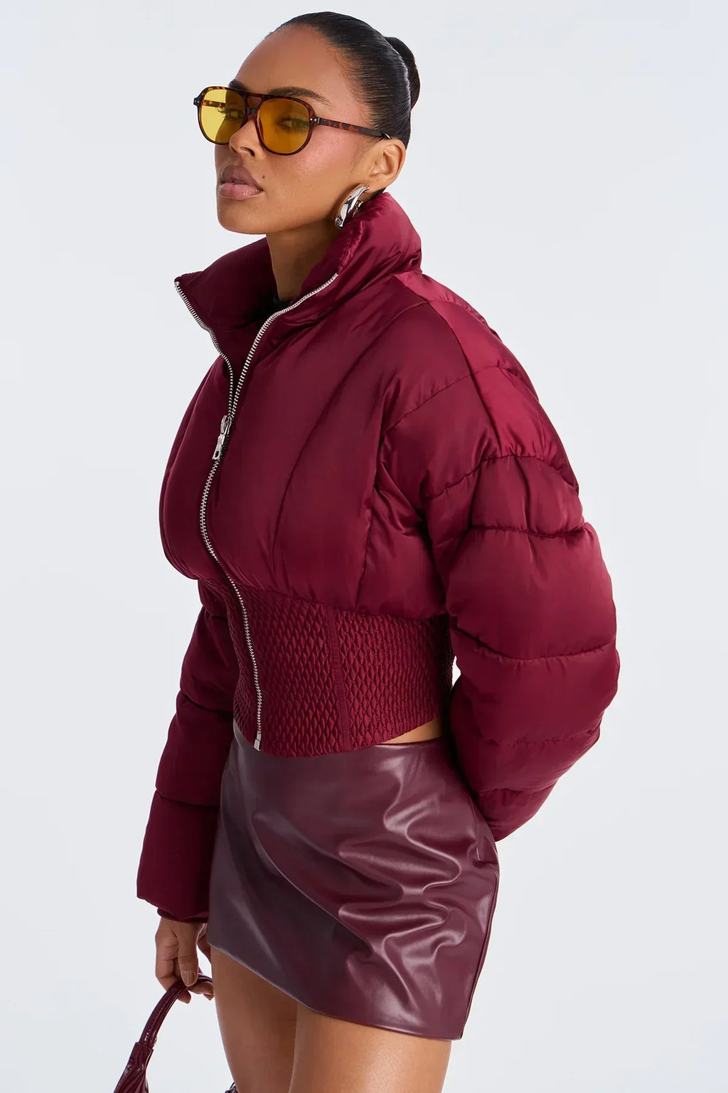 Chaqueta Puffer Corta con Cintura Corset