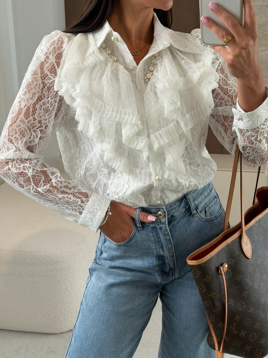 CAMISA MITTE CON PERLAS