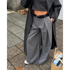 PANTALÓN MAXI PINZAS GRIS OSCURO