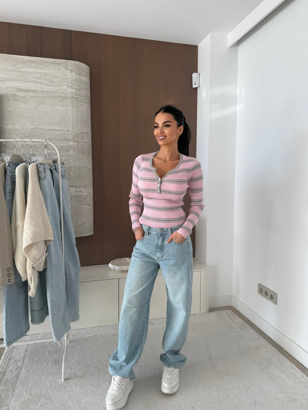 Striped blouse Citrico powder-grey