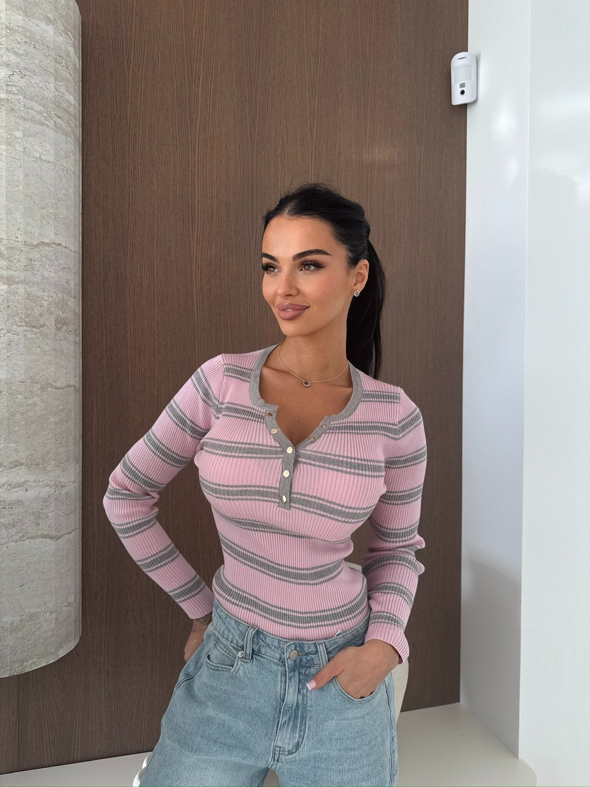 Striped blouse Citrico powder-grey