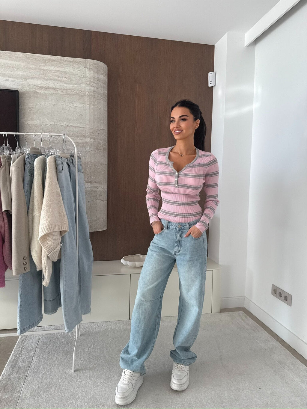 Striped blouse Citrico powder-grey