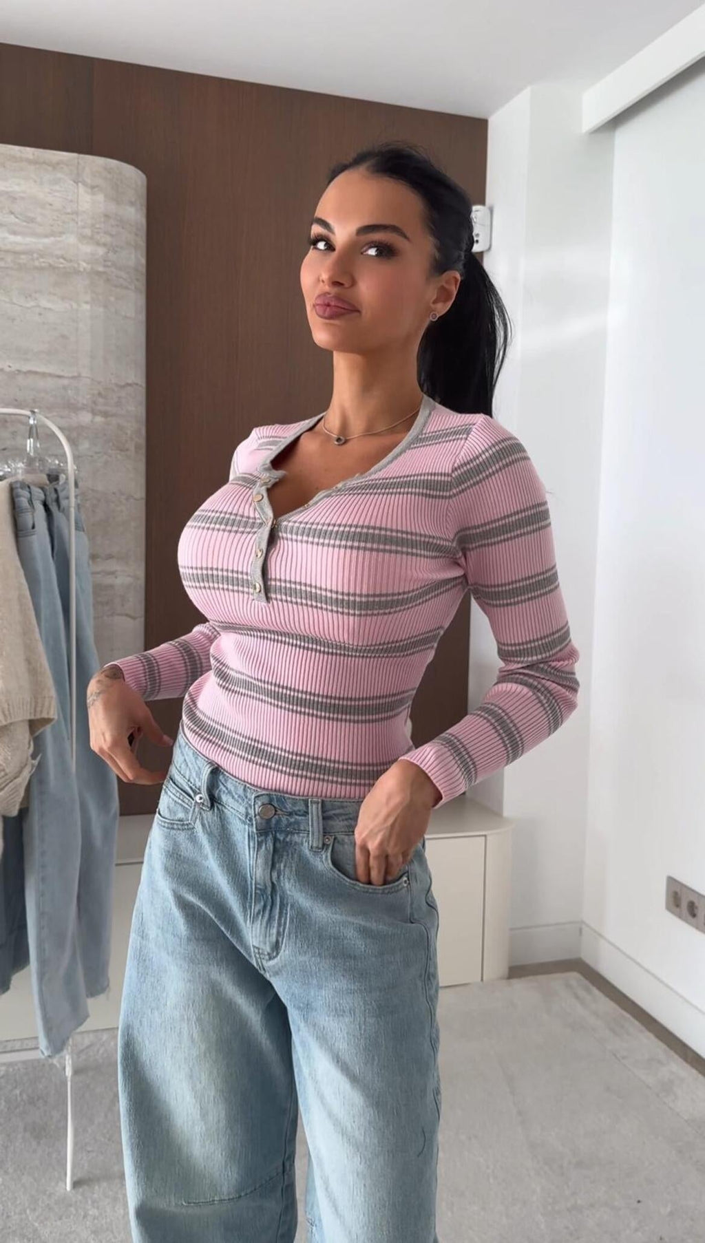 Striped blouse Citrico powder-grey