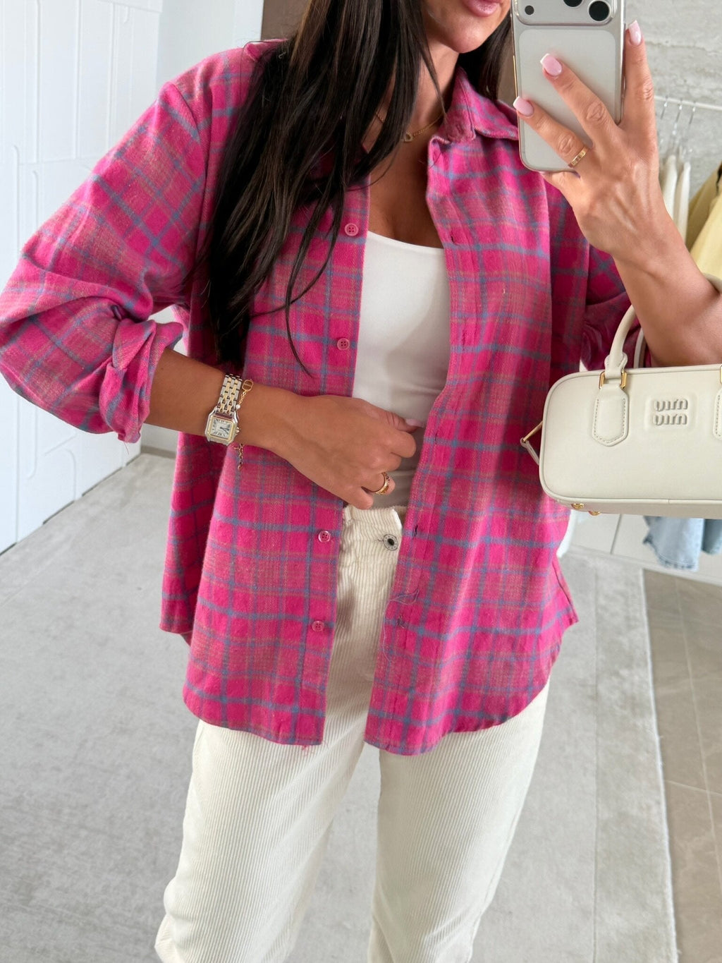 Camisa Solaria en un cuadro rosa-azul