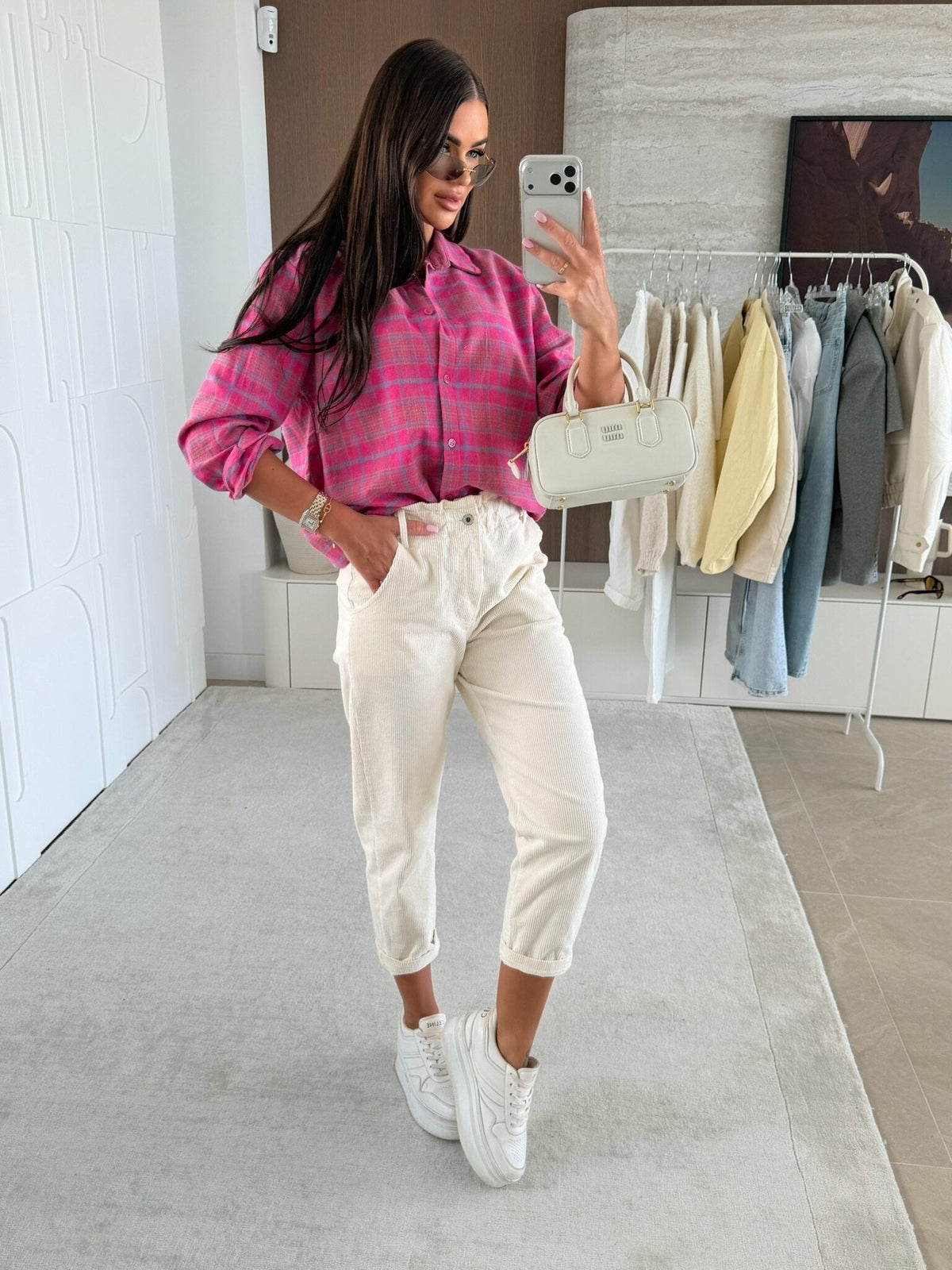 Camisa Solaria en un cuadro rosa-azul