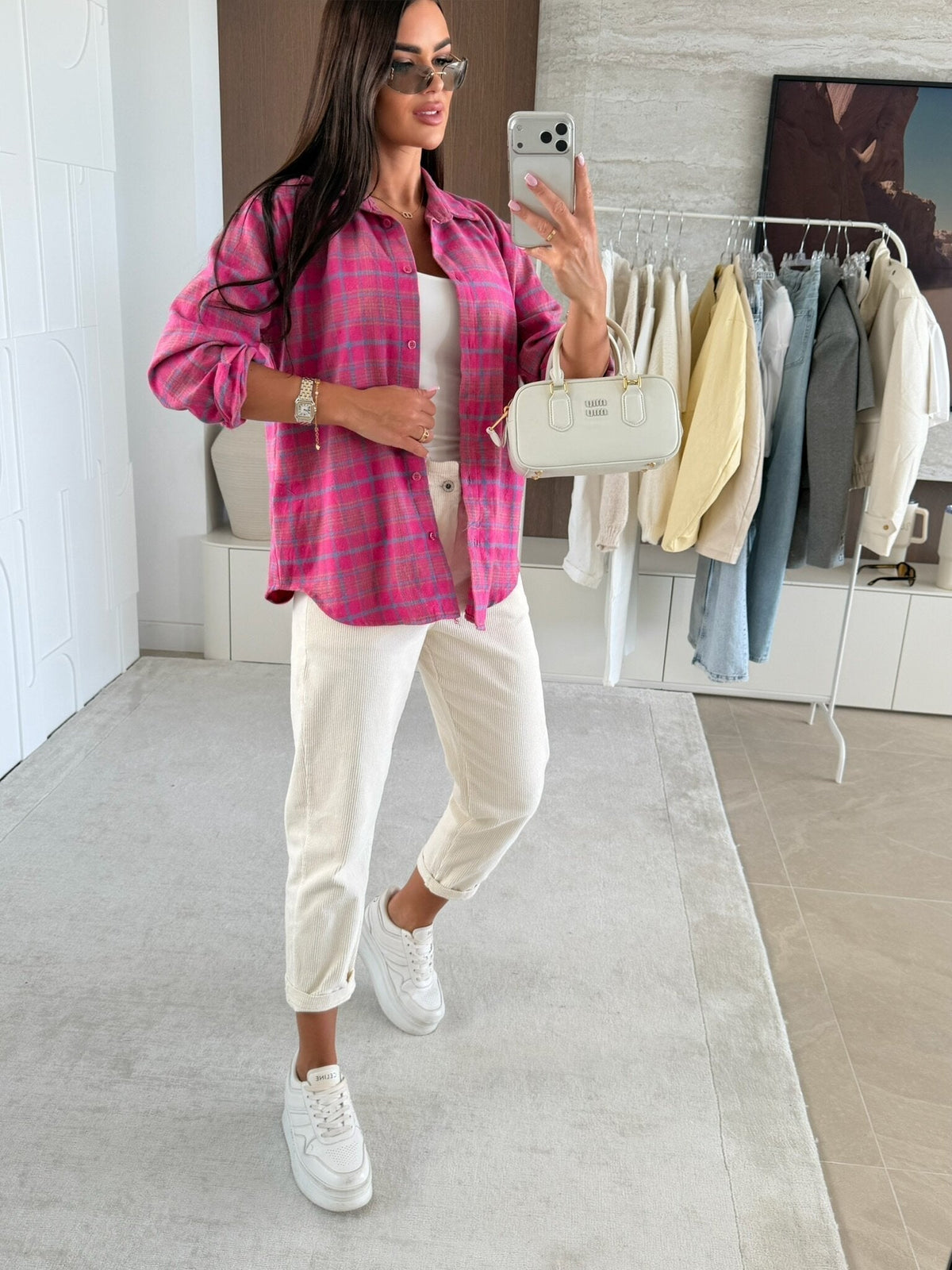 Camisa Solaria en un cuadro rosa-azul