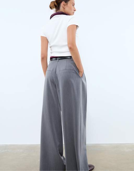 PANTALÓN MAXI PINZAS GRIS OSCURO