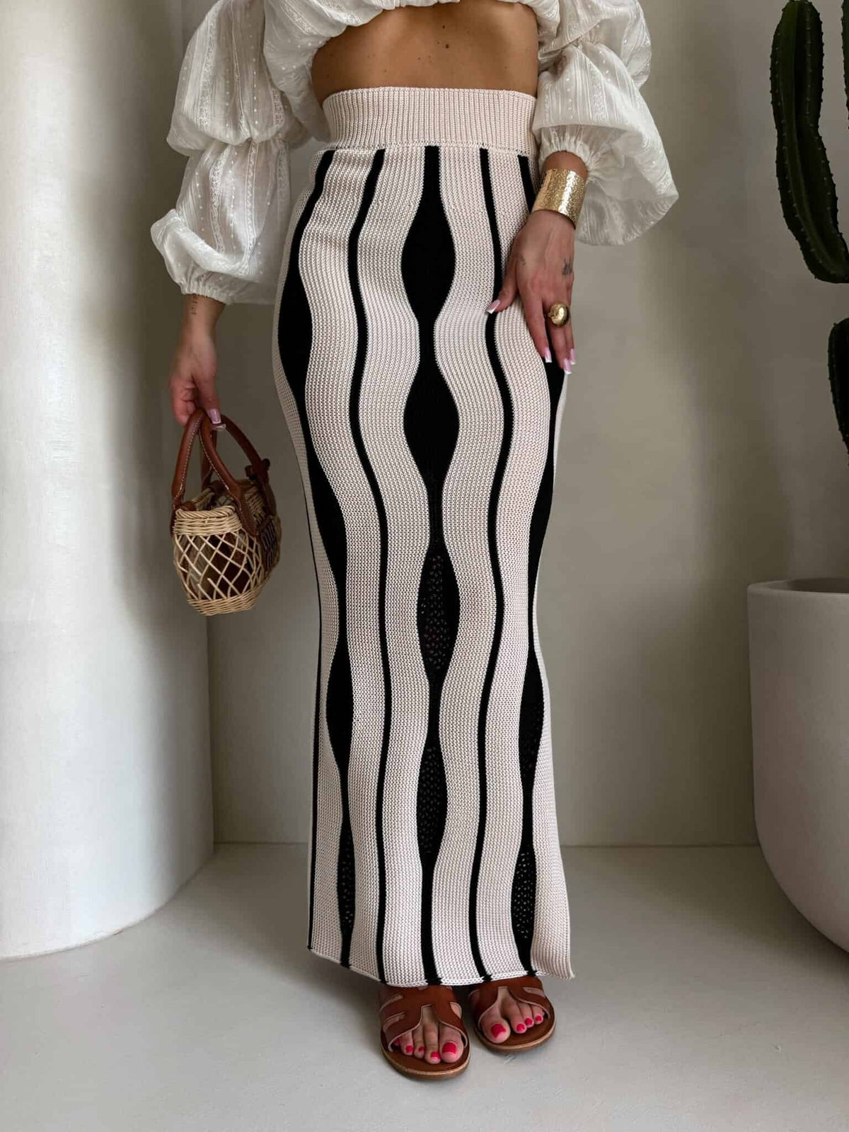 Rivano falda algodón beige-negro